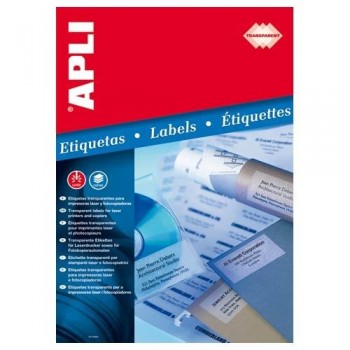 ETIQUETAS ADHESIVAS POLIÉSTER MATE TRANSPARENTES INTEMPERIE 48,5X 25,4 MM. CANTOS RECTOS 20 HOJAS A4 APLI