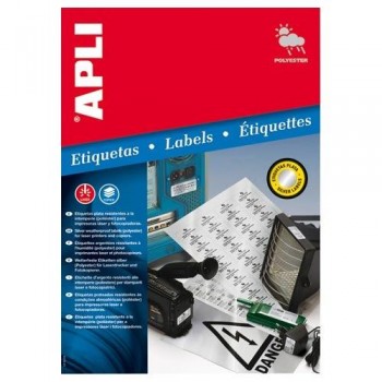 ETIQUETAS ADHESIVAS POLIÉSTER MATE PLATA INTEMPERIE 63,5 X 29,6MM CANTOS ROMOS 20 HOJAS A4 APLI