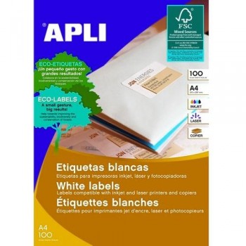 ETIQUETAS ADHESIVAS MULTIFUNCIÓN A4 70X35 MM. 100 HOJAS CANTOS RECTOS APLI