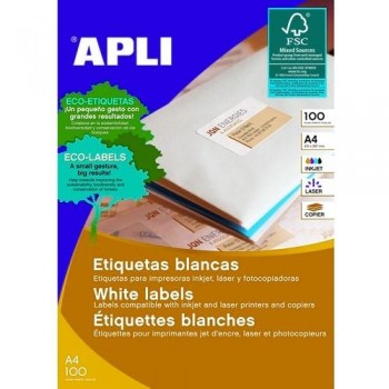 ETIQUETAS ADHESIVAS MULTIFUNCIÓN A4 105 X 40 MM. 100 HOJAS CANTOS RECTOS APLI