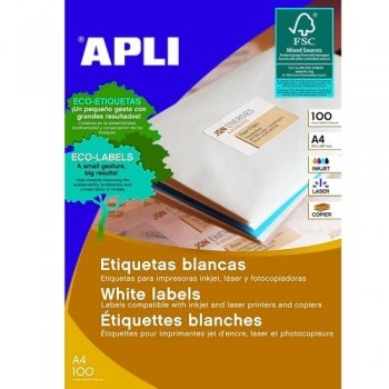 ETIQUETAS ADHESIVAS MULTIFUNCIÓN A4 105X42,4 MM. 100 HOJAS CANTOS RECTOS APLI