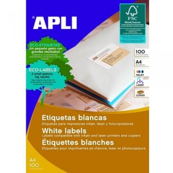 ETIQUETAS ADHESIVAS MULTIFUNCIÓN A4 210X297 MM. 100 HOJAS CANTOS RECTOS APLI
