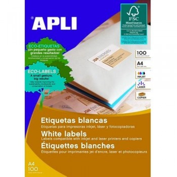 ETIQUETAS ADHESIVAS MULTIFUNCIÓN A4 52,5X21,2 MM. 100 HOJAS CANTOS RECTOS APLI