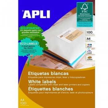 ETIQUETAS ADHESIVAS MULTIFUNCIÓN A4 105 X 48 MM. 100 HOJAS CANTOS RECTOS APLI