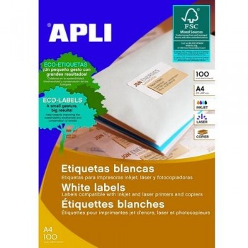 ETIQUETAS ADHESIVAS MULTIFUNCIÓN A4 70 X 16,9MM. 100 HOJAS CANTOS RECTOS APLI