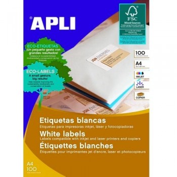 ETIQUETAS ADHESIVAS MULTIFUNCIÓN A4 70 X 50,8 MM. 100 HOJAS CANTOS RECTOS APLI