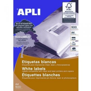 ETIQUETAS ADHESIVAS MULTIFUNCIÓN A4 105 X 37 MM. CAJA 500 HOJAS CANTOS RECTOS APLI