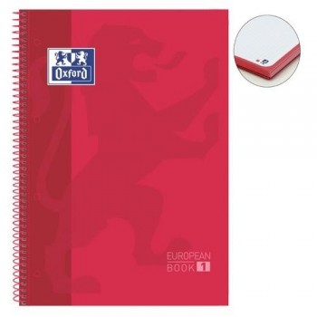CUADERNO ESPIRAL A4+ 80 HOJAS 90GR. CUADRÍCULA 5X5 4 TALADROS ROJO OXFORD