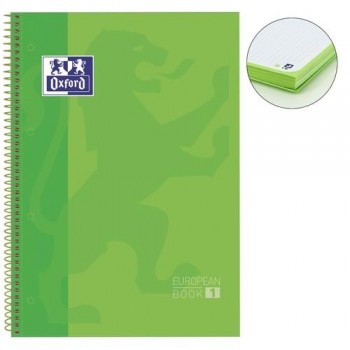 CUADERNO ESPIRAL A4+ 80 HOJAS 90GR. CUADRÍCULA 5X5 4 TALADROS VERDE OXFORD