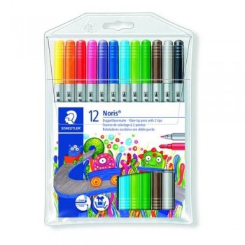 Rotulador staedtler noris club doble punta caja de 12 colores surtidos.