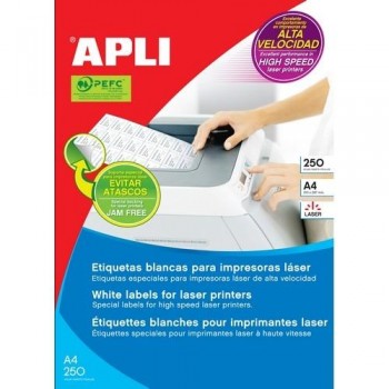 ETIQUETAS ADHESIVAS ESPECIAL LÁSER A4 105 X 74 MM. 250 HOJAS APLI