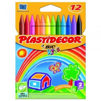 CERA PLÁSTICA ESTUCHE 12 UN. SURTIDAS COLORES VIVOS PLASTIDECOR