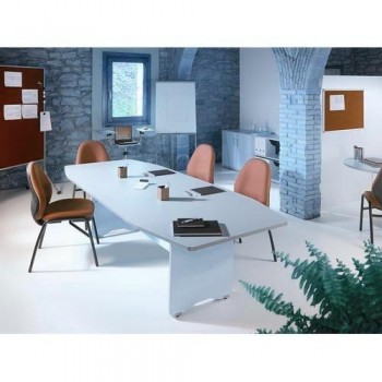 MESA REUNIÓN 220X100 CM. PIES COLUMNA ALUMNIO Y TABLERO HAYA SERIE MEETING ROCADA