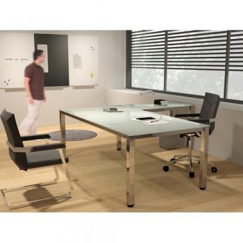 MESA 160X80 CM. ESTRUCTURA COLOR ALUMINIO TABLERO CRISTAL SERIE EXECUTIVE ROCADA