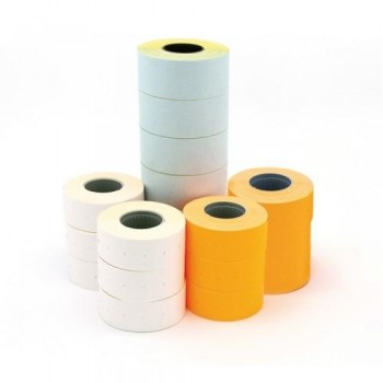 ETIQUETAS PERMANENTES BLANCAS EN ROLLO PARA MÁQUINA ETIQUETADORA 6 ROLLOS 1000 ETIQ. FORMA SINUSOIDAL 26X16 APLI