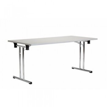 MESA PLEGABLE ESTRUCTURA CROMADA Y TABLERO MELAMINA GRIS ROCADA
