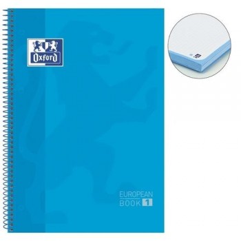 CUADERNO ESPIRAL A4+ 80 HOJAS 90GR. CUADRÍCULA 5X5 4 TALADROS TURQUESA OXFORD