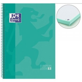 CUADERNO ESPIRAL A4+ 80 HOJAS 90GR. CUADRÍCULA 5X5 4 TALADROS ICE MINT OXFORD