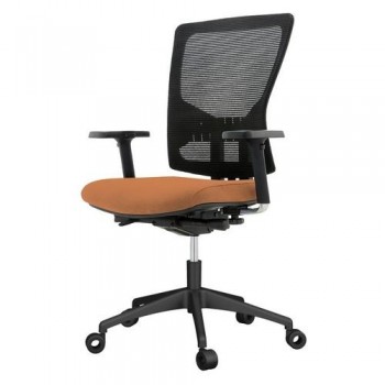 SILLA OPERATIVA OFICINA RESPALDO MALLA NEGRA Y ASIENTO TAPIZADO NARANJA, BRAZOS INCLUIDOS RD937-5