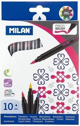 CAJA 10 ROTULADORES PUNTA DE PINCEL 2MM A 4MM BASE AGUA MILAN