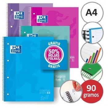 CUADERNO OXFORD A4+ EUROEAN BOOK 5 60+60 H. GRATIS TAPA EXTRADURA 5x5 COLORES TENDENCIA