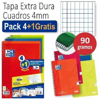 PACK 4+1 CUADERNO FOLIO 80H 4x4 OXFORD TAPA EXTRADURA WRITE&ERASE COLORES VIVOS
