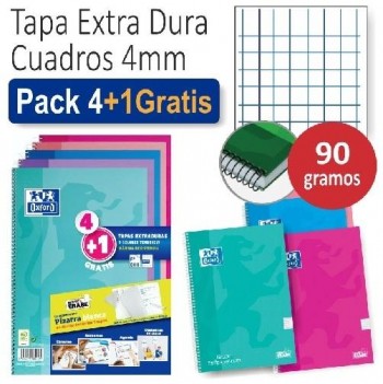 PACK 4+1 CUADERNO OXFORD TAPA EXTRADURA WRITE&ERASE FOLIO 80H 4X4 COLORES TENDENCIA