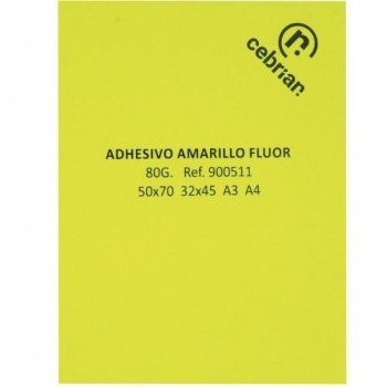 PAQUETE 50 HOJAS ADHESIVO A4 80G AMARILLO FLUORESCENTE