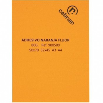 PAQUETE 50 HOJAS ADHESIVO A4 80G NARANJA FLUORESCENTE