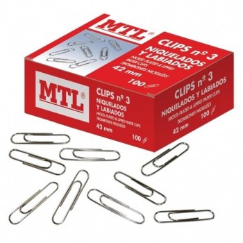 CAJA 100 CLIPS NIQUELADOS Nº3 40 MMS