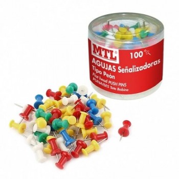 Tambor 100 PUSH PINS Colores SURTIDOS 7 x 22 m tipo chincheta