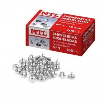 CAJA 100 CHINCHETAS NIQUELADAS Nº 2 MTL