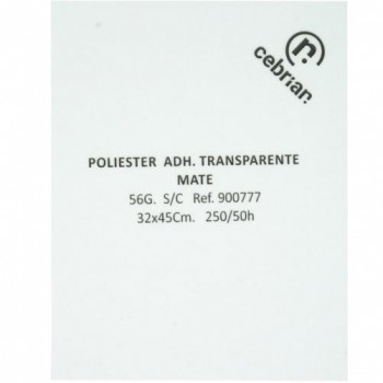 PAQUETE 100 HOJAS POLIESTER TRANSPARENTE ADHESIVO MATE 32X45 56G SIN CORTES