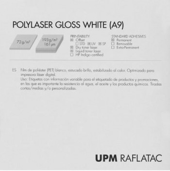 PAQUETE 100 HOJAS POLIESTER BLANCO ADHESIVO BRILLO 32X45 72G CON CORTES