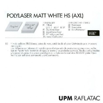 PAQUETE 100 HOJAS POLIESTER BLANCO ADHESIVO MATE 32X45 75G CON CORTES