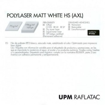 PAQUETE 250 HOJAS POLIESTER BLANCO ADHESIVO MATE 32X45 75G CON CORTES