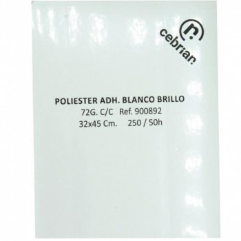 PAQUETE 250 HOJAS POLIESTER BLANCO ADHESIVO BRILLO 32X45 72G CON CORTES