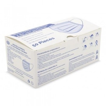 CAJA DE 50 MASCARILLAS HIGIÉNICAS AZULES 1 SOLO USO 3 CAPAS