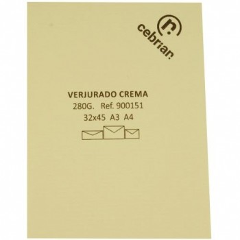 PAQUETE 100 HOJAS VERJURADO SRA3 300G CREMA