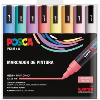 ESTUCHE UNI POSCA 8 MARCADORES 1,8 - 2,5MM  BASE AGUA COLORES PASTEL