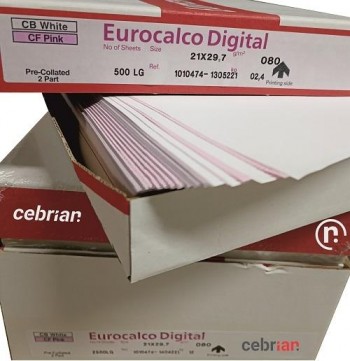 CAJA 2500 HOJAS EUROCALCO DIGITAL 80g A4 5 PAQUETES 250 JUEGOS 1ª HOJA BLANCO/ COPIA Rosa