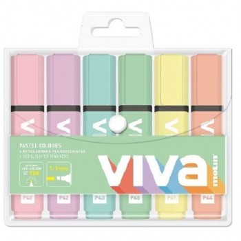 BLISTER 6 MARCADORES FLUORESCENTES VIVA PASTEL