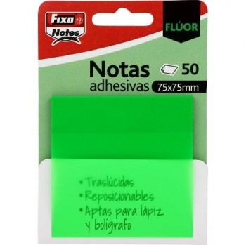 PACK 50 NOTAS ADHESIVAS TRASLÚCIDAS 75X75 MM VERDE FIXO
