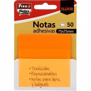PACK 50 NOTAS ADHESIVAS TRASLÚCIDAS 75X75 MM NARANJA FIXO