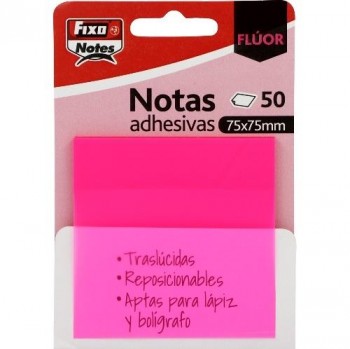 PACK 50 NOTAS ADHESIVAS TRASLÚCIDAS 75X75 MM ROSA FIXO