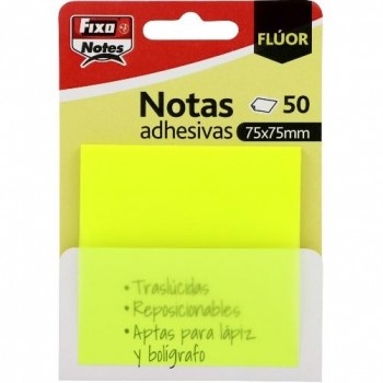 PACK 50 NOTAS ADHESIVAS TRASLÚCIDAS 75X75 MM AMARILLO FIXO