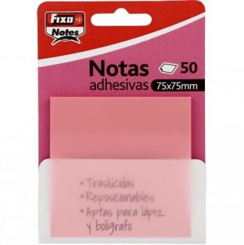 PACK 50 NOTAS ADHESIVAS TRASLÚCIDAS 75X75 MM ROSA SOFT  FIXO