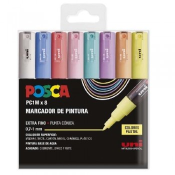 ESTUCHE UNI POSCA 8 MARCADORES 0,7MM-1MM  BASE AGUA COLORES PASTEL