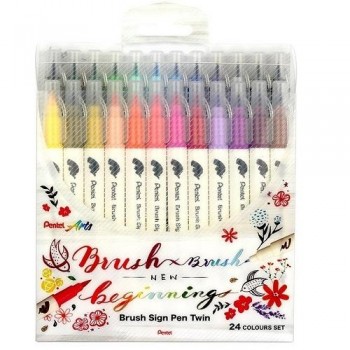 Estuche 24 rotuladores Pentel Brush Sign Pen Twin 2 Puntas pincel flexibles
