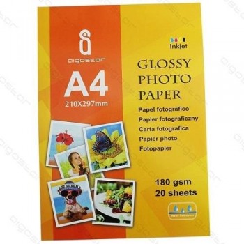 PAQUETE 20 H. PAPEL FOTOGRAFICO A4 180G GLOSSY INKJET